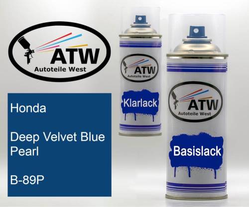 Honda, Deep Velvet Blue Pearl, B-89P: 400ml Sprühdose + 400ml Klarlack - Set, von ATW Autoteile West.